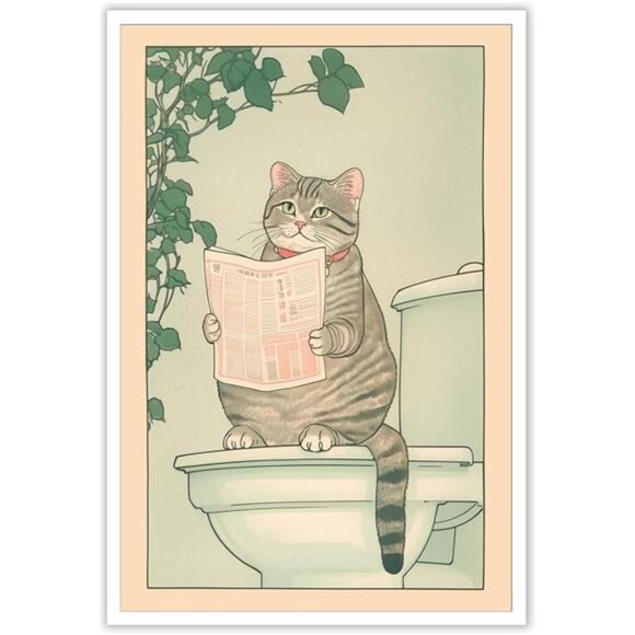 Trendy Japanese Cat Reading Newspaper Posters Funny - Picture 1 of 6